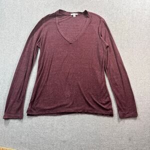 James Perse Long Sleeve V Neck Shirt Heathered Burgundy Size 4  / Medium